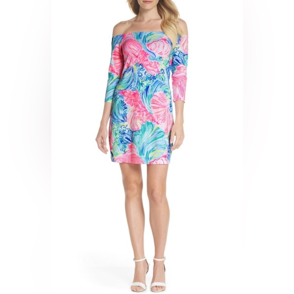 Lilly Pulitzer Off the Shoulder Dress XS – Colorful Print – Like New